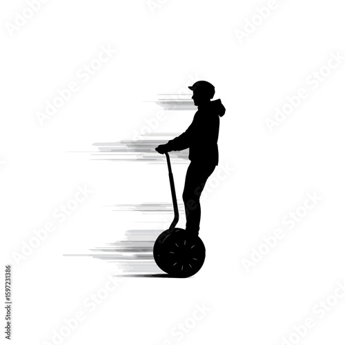 Silhouette of a Person Riding a Segway with Motion Blur Effect