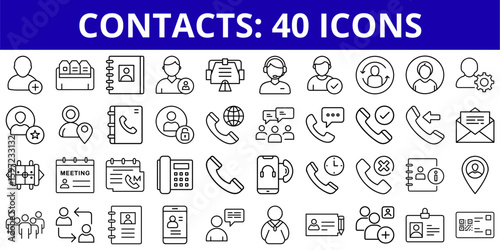 Contact icons set including phone, email, meeting, and location symbols  