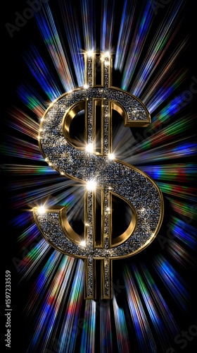 Golden Dollar Sign with Radiant Light Effects