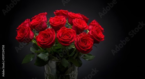  Luxurious Bouquet of Vibrant Red Roses Against a Dramatic Dark Background

