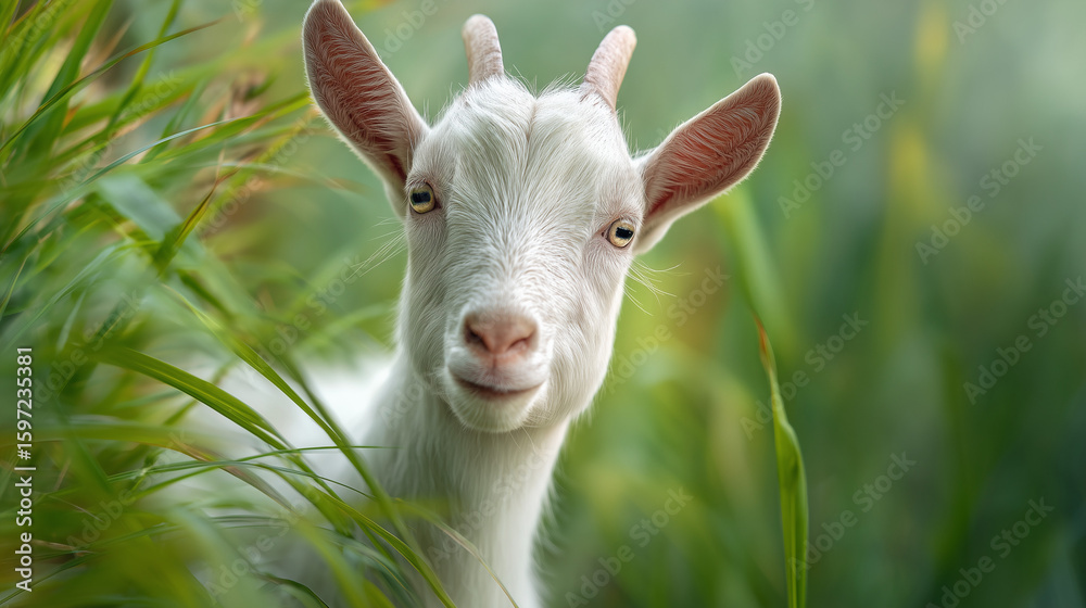 Fototapeta premium white goat with green background