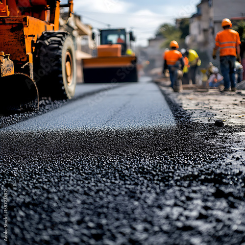 Asphalt pavement construction site scenery