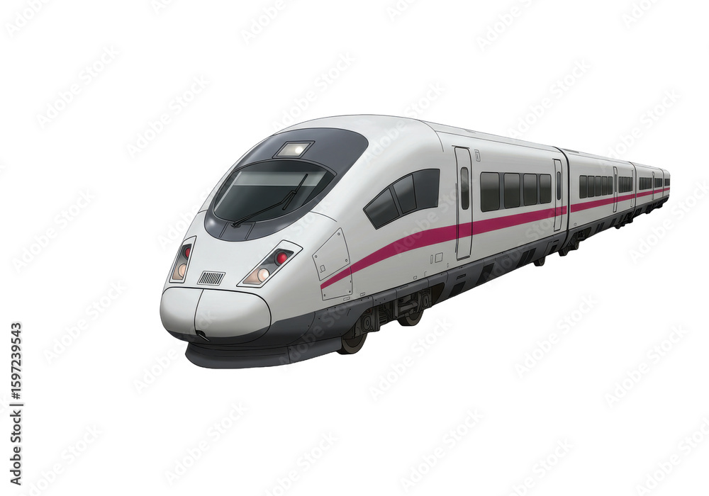 Fototapeta premium High-speed train gliding through a scenic landscape with vibrant greenery and distant hills