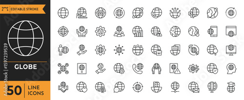 Globe icon set. Containing Planet Earth, green planet, ecology, global warming, Earth and more. Editable stroke. Vector illustration.