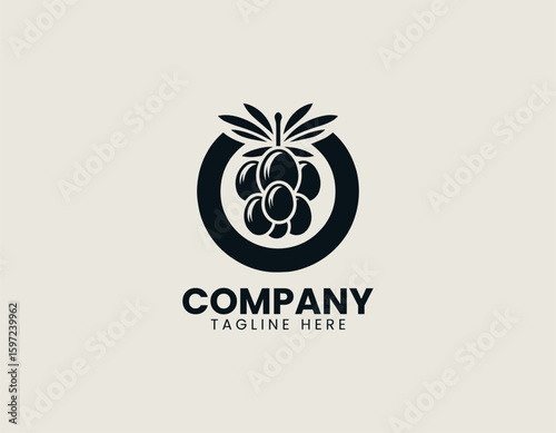 Organic Olive Fruit Leaf Healthy Food Product Vector Logo Design