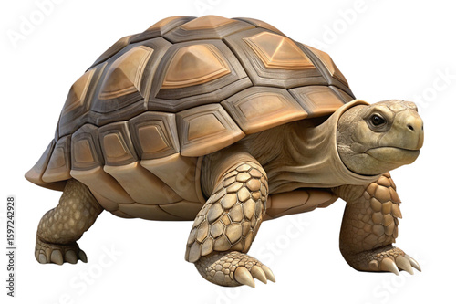 African spurred tortoise walking forward isolated on transparent background
