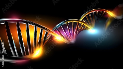 Illuminated DNA Strands in a Dark Background