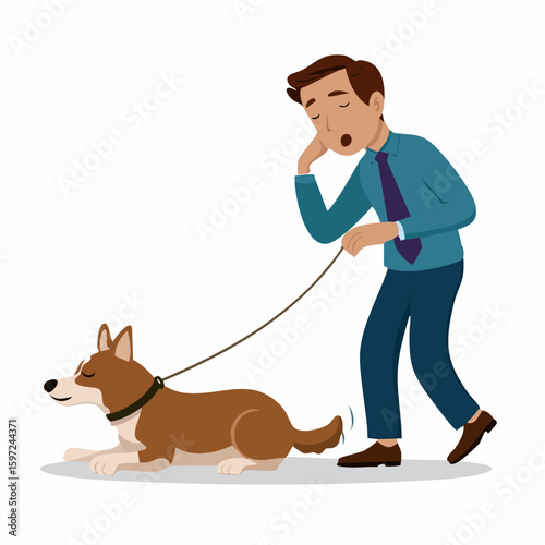 Person tiptoeing past a sleeping dog, symbolizing avoidance of conflict or reopening old issues, drawn in idiomatic vector style.