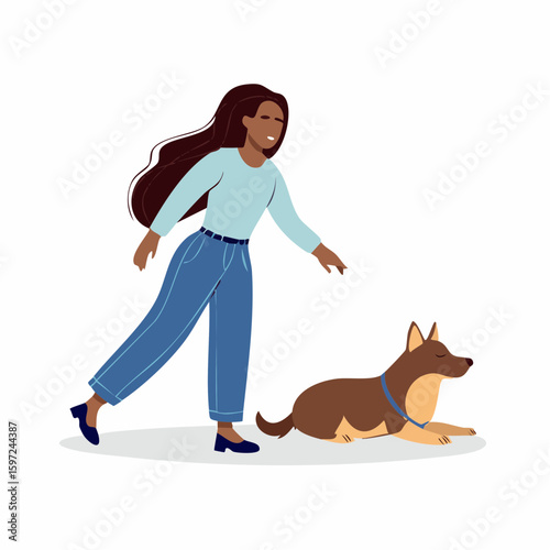 Person tiptoeing past a sleeping dog, symbolizing avoidance of conflict or reopening old issues, drawn in idiomatic vector style.