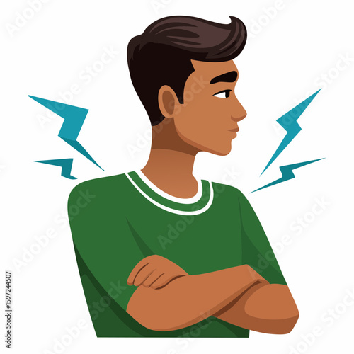 Person turning with arms crossed and cold lines near shoulder, visual metaphor for emotional distance or rejection.