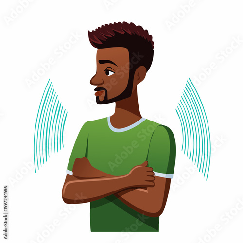 Person turning with arms crossed and cold lines near shoulder, visual metaphor for emotional distance or rejection.