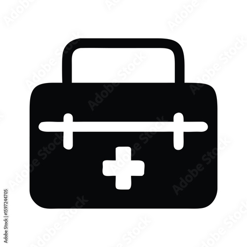 a first aid box medicine box silhouette vector icon illustration on white background minimalist flat black