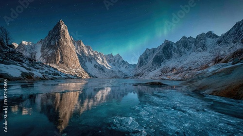 Wallpaper Mural Snowy Mountain Peaks Over Frozen Lake At Night Torontodigital.ca