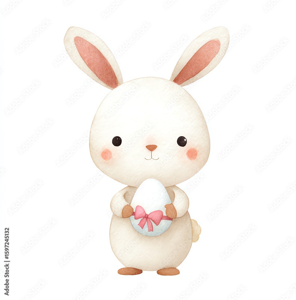 Obraz premium Cute Watercolor Easter Bunny Holding Egg