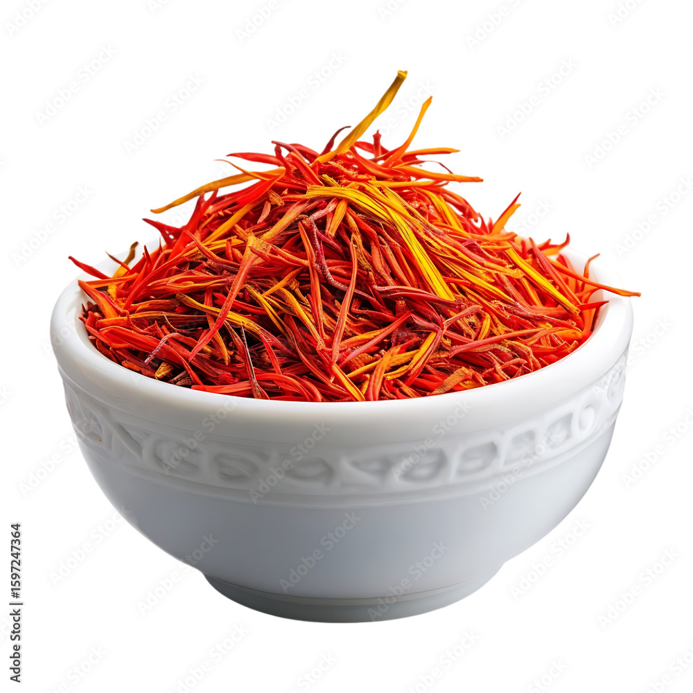 Fototapeta premium Saffron threads in a white bowl a vibrant spice