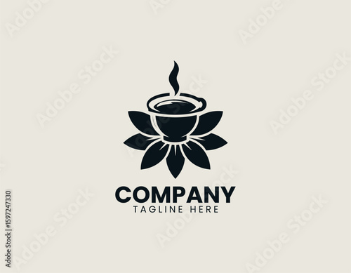 Flower Petal Mug Hot Drink Natural Aroma Cafe Emblem Vector Logo