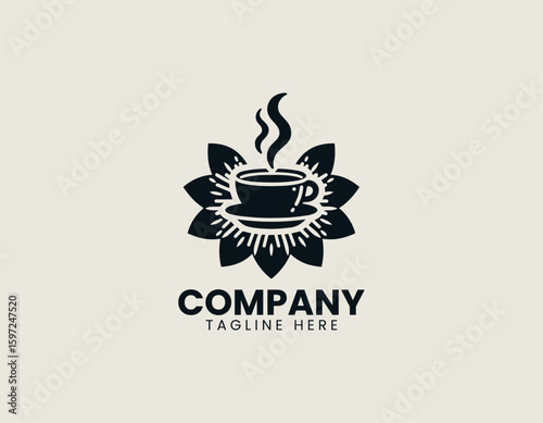 Flower Petal Mug Hot Drink Natural Aroma Cafe Emblem Vector Logo