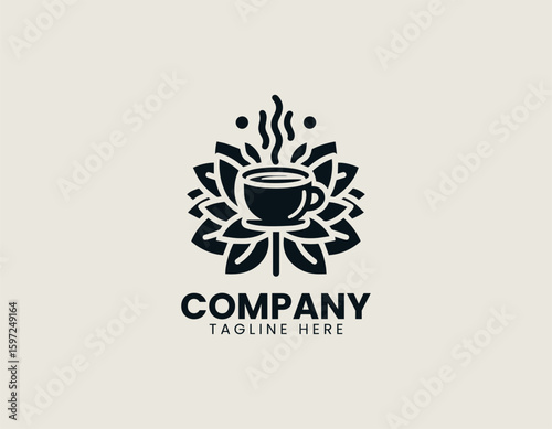 Flower Petal Mug Hot Drink Natural Aroma Cafe Emblem Vector Logo