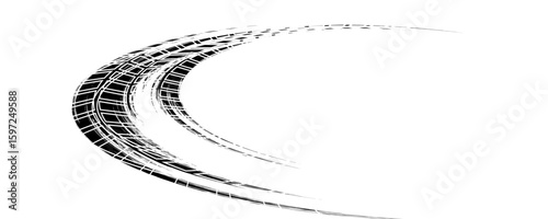 Tire tread marks, wheel textures, tire marks - car racing, motocross, drift, rally, off-road and others. Vector black isolated texture in grunge style with splashes.eps10