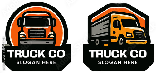 Two Orange Truck Company Logos with Slogan