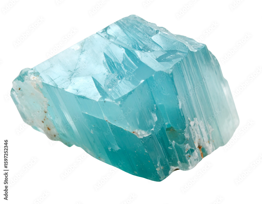 Fototapeta premium Raw Aquamarine Crystal with Faceted Edges, Front View, Isolated on transparent Background
