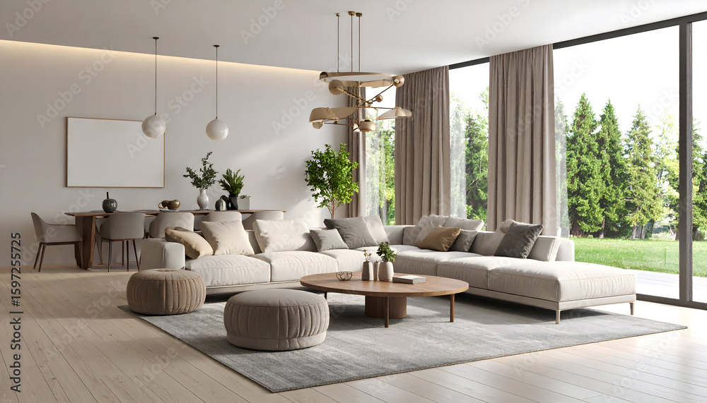 Fototapeta premium Modern Living Room with Natural Light and Stylish Decor