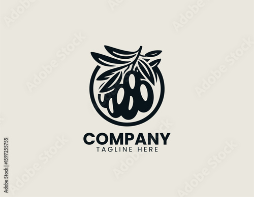 Organic Olive Fruit Leaf Healthy Food Product Vector Logo Design