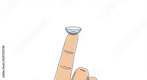 A contact lens held with a finger raised upwards in a minimalist design