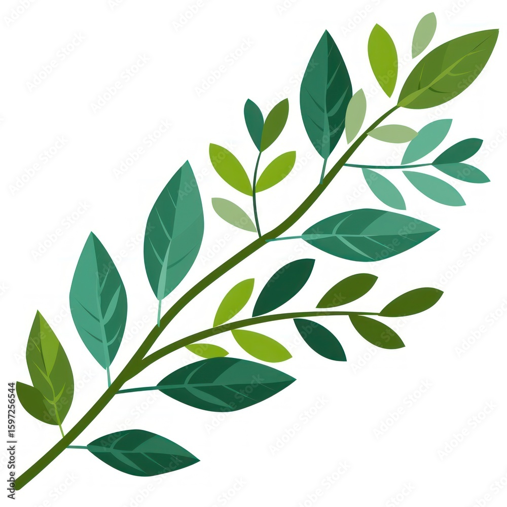 Naklejka premium A stylized branch with various shades of green leaves