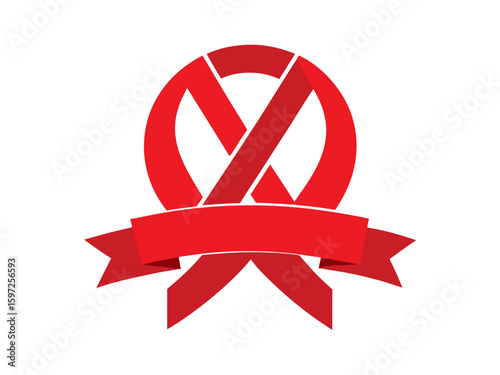 Red ribbon symbol with banner for awareness campaigns