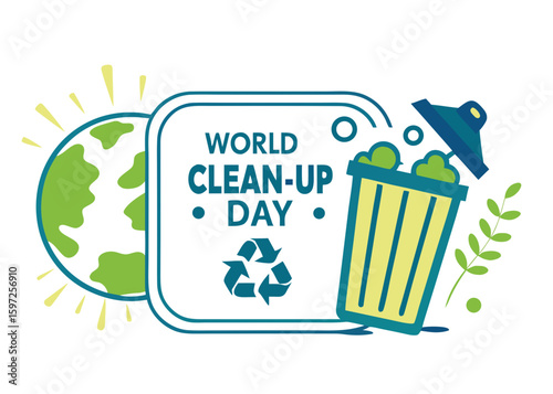 World clean up day celebration with earth and recycling symbol