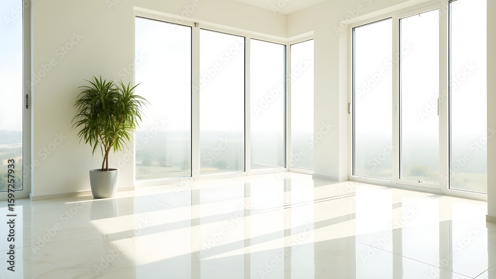 Fototapeta premium Empty Interior Space with Sunlit Window