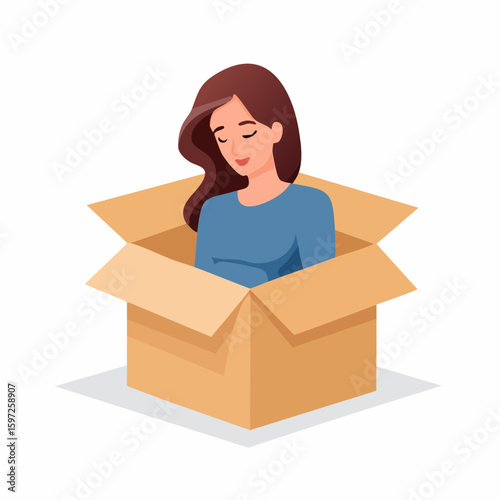 Person seated in a dark open box, symbolizing depression, emotional isolation, and heavy mood in vector style.