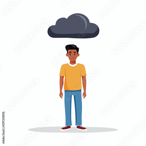 Figure with cloud above head, symbolizing anxiety, emotional pressure, and looming unease, drawn in simple vector outline.