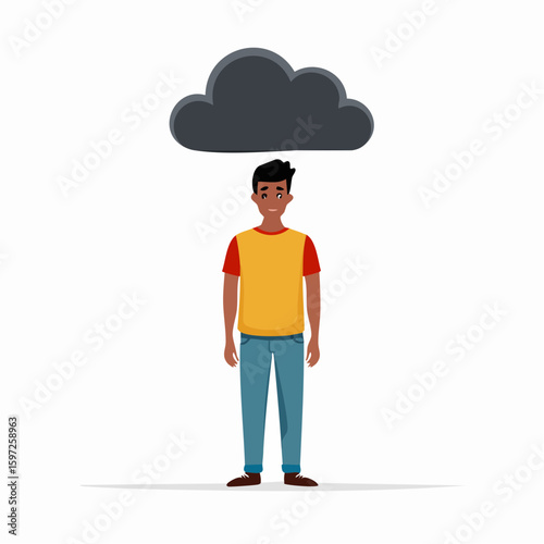Figure with cloud above head, symbolizing anxiety, emotional pressure, and looming unease, drawn in simple vector outline.