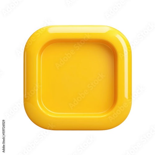 Shiny yellow rounded square button isolated on transparent background
