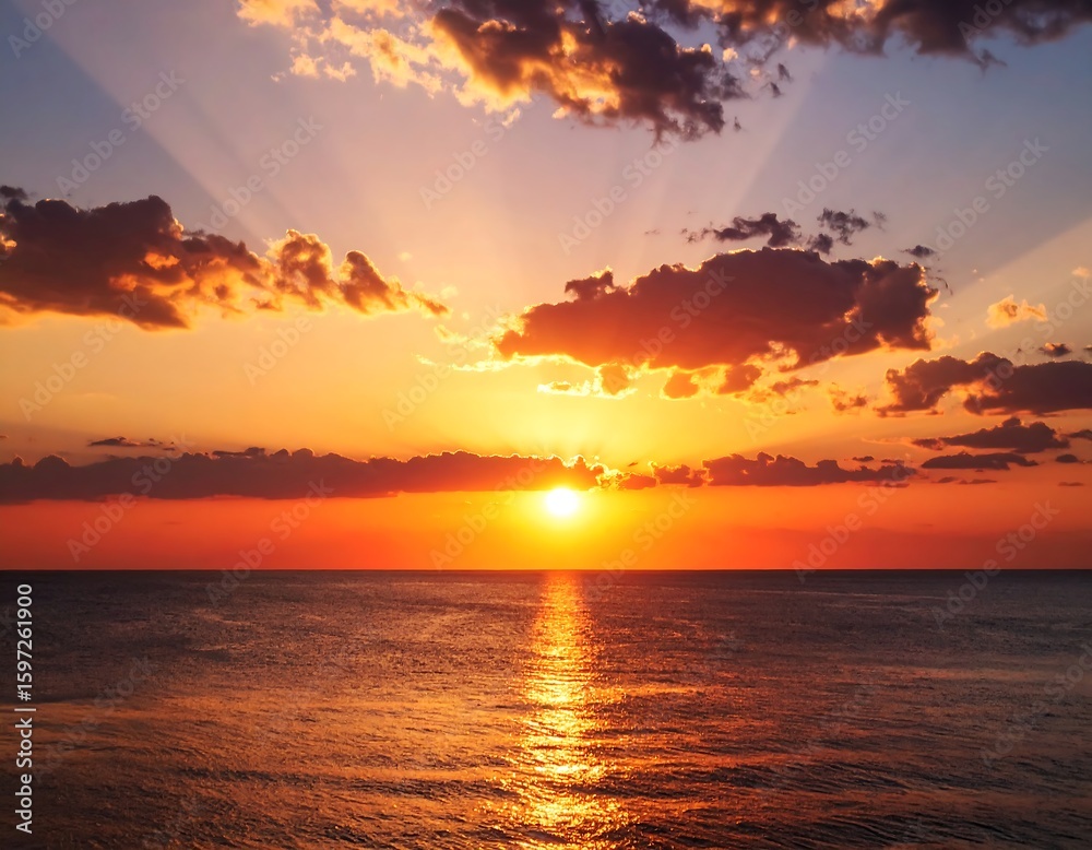 Fototapeta premium Dramatic sunset over ocean