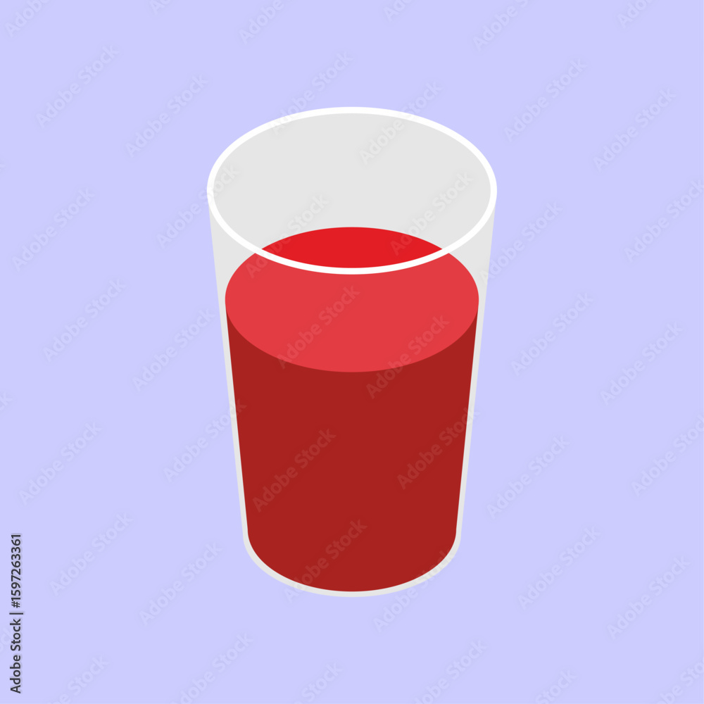 Glass of red strawberry juice in minimalistic vector style on a purple background. Glass of red strawberry juice in minimalistic vector style on a purple background.