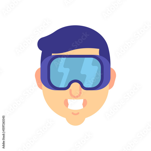 Face with VR goggles symbolizes digital transformation, immersive technology, and cyber interaction. Perfect for themes of metaverse, virtual worlds, and human-tech fusion.