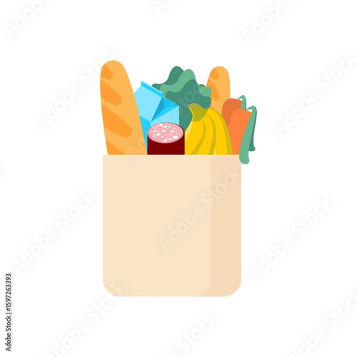 Eco-friendly food delivery bag filled with groceries. Symbol of organic lifestyle, healthy eating, sustainability, and modern delivery services supporting local and green choices.