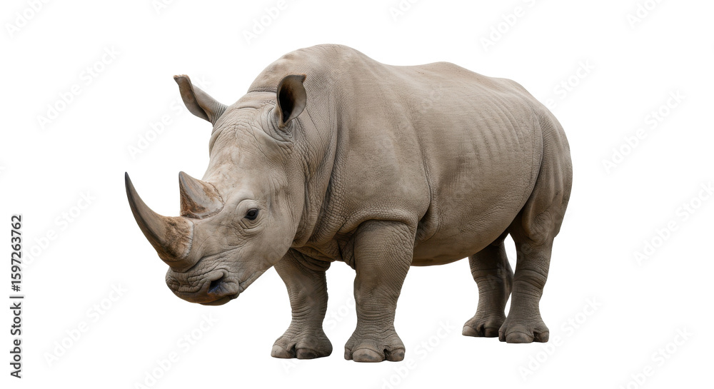A close-up of a majestic rhinoceros standing proudly in a natural habitat A close-up of a majestic rhinoceros standing proudly in a natural habitat
