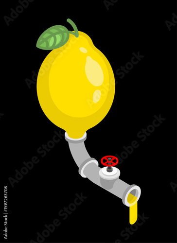lemon with a tap pouring fresh lemonade into a jug. A fun and vibrant concept symbolizing freshness, summer drinks, or organic beverages.