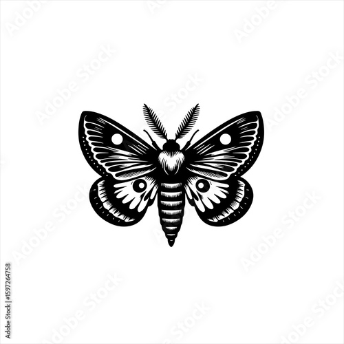 Black and White Stylized Moth Illustration.