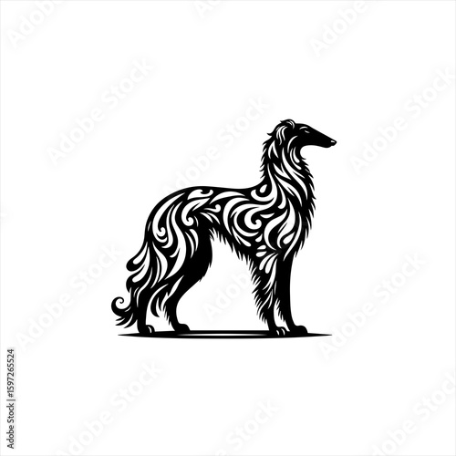 Elegant Borzoi Dog Silhouette with Tribal Swirls.