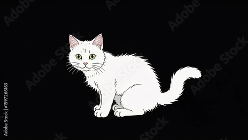 Looping Animation of a Cute Funny Cat on Black Background, Perfect for Video Projects, Memes, Motion Graphics, and Social Media Content
