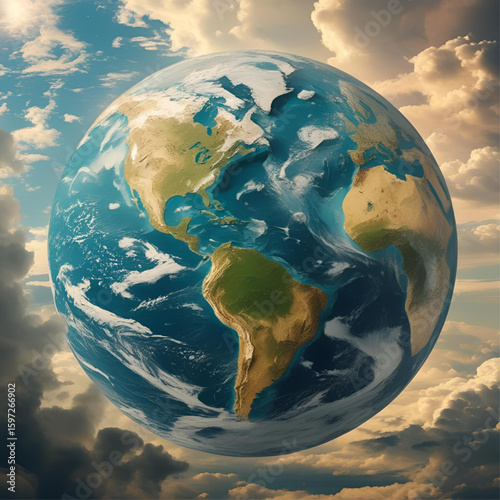 Earth globe image with clouds background world map continents and oceans