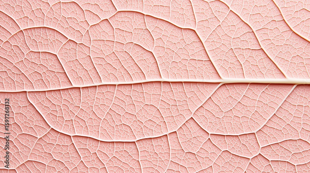 Fototapeta premium Close-up of a pale pink leaf showing detailed veins and intricate natural patterns in a soft, delicate texture.