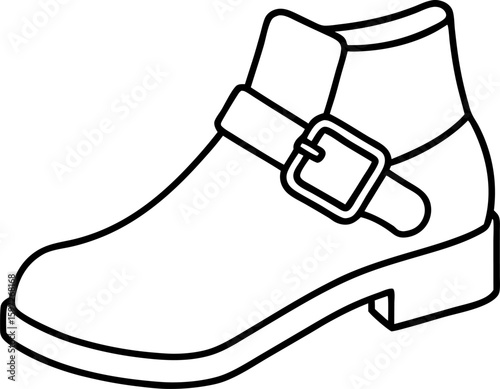 Stylized Black and White Illustration of a Buckled Ankle Boot An Elegant Footwear Choice for Fashionable Individuals