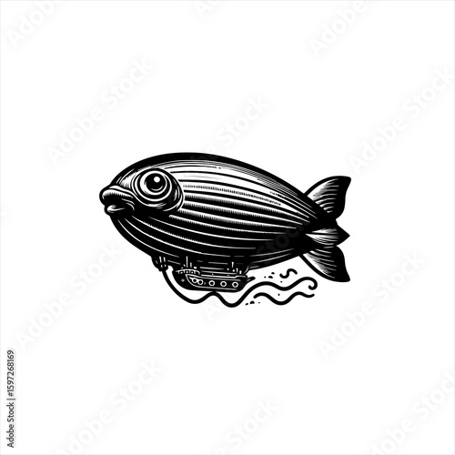 Steampunk Fish Airship Illustration.
