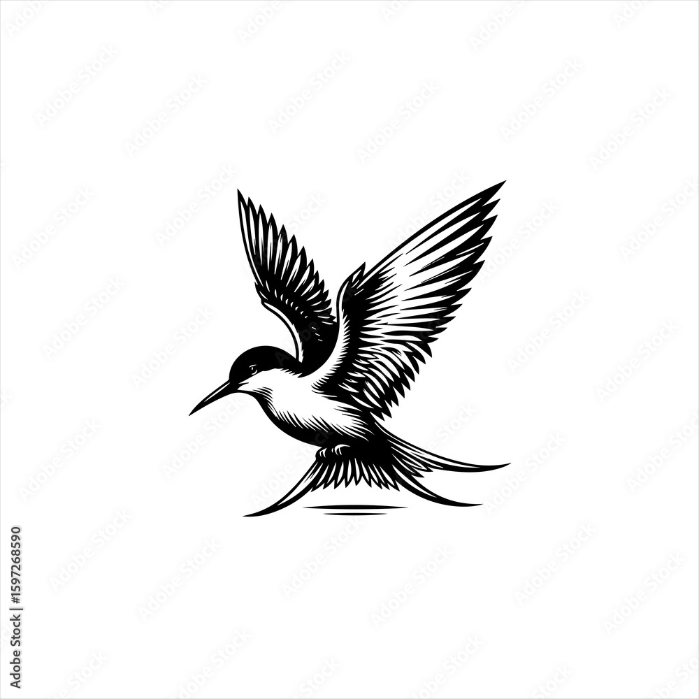 Obraz premium Stylized Black and White Bird in Flight.